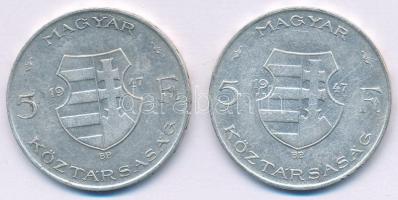 1947. 5Ft Ag "Kossuth" (2x) T:XF,VF
Adamo F8.1