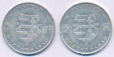 1947. 5Ft Ag "Kossuth" (2x) T:XF,VF
Adamo F8.1