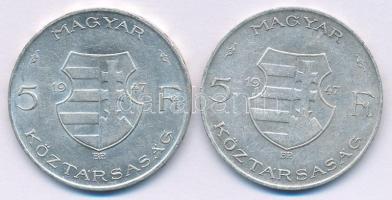 1947. 5Ft Ag "Kossuth" (2x) T:XF,VF
Adamo F8.1