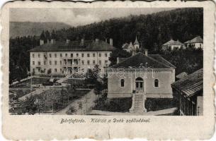 1927 Bártfafürdő, Bardejovské Kúpele, Bardiov, Bardejov; kilátás a Deák szállodával. Neumann Viktor kiadása / hotel, spa (szakadás / tear)