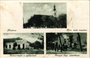 1926 Madaras, Római katolikus templom, Fő utca, szálloda, Hangya szövetkezet üzlete (fl)