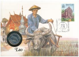 Laosz 1988. 10K Cu-Ni borítékban, bélyegzéssel T:UNC Lao 1988. 10 Kip Cu-Ni Five-masted Clipper in envelope with stamp and cancellation C:UNC
