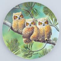 Kowles baglyos porcelán dísztál, Matricás, jelzett, hibátlan 22 cm