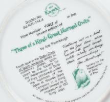 Kowles baglyos porcelán dísztál, Matricás, jelzett, hibátlan 22 cm