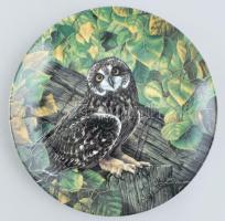 Kowles baglyos porcelán dísztál, Matricás, jelzett, hibátlan 22 cm