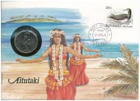 Cook-szigetek / Aitutaki 1992. 1$ Cu-Ni felbélyegzett borítékban, bélyegzéssel, német nyelvű tájékoztatóval T:UNC Cook Islands / Aitutaki 1992. 1 Dollar Cu-Ni in envelope with stamp, cancellation and a prospectus in german C:UNC