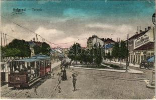 1917 Beograd, Belgrade; Terasia / street view, tram + K.u.K. Res. Spital II (EK)