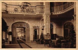 Tátralomnic, Tatranská Lomnica (Magas-Tátra, Vysoké Tatry); Grandhotel Praha, Vestibul do jídelna / Prága nagyszálloda előcsarnok és étterem, belső / hotel, lobby, dining room, interior (EK)