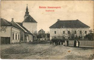 1910 Simontornya, Erzsébet tér, üzlet, vár. Friedman M. W. kiadása (EK)