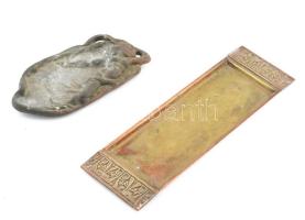 Nőalakos fém öntvény tálka. 17 cm + iparművész réz tálka 27 cm