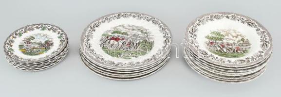 39 darabos Staffordshire Myotts Country Life angol étkészlet, benne 6 krémleves tányér 6 alátéttel, ...