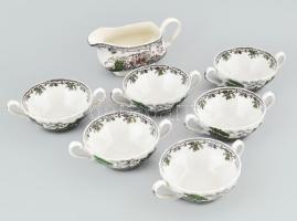 39 darabos Staffordshire Myotts Country Life angol étkészlet, benne 6 krémleves tányér 6 alátéttel, ...