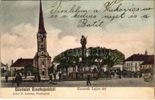 1905 Érsekújvár, Nové Zámky; Kossuth Lajos tér, templom, Szentháromság szobor. Adler F. kiadása / square, church, Trinity statue (EB)