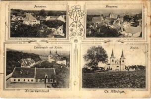 1918 Császárkőbánya, Cs. Kőbánya, Kaisersteinbruch; Panorama, Kirche / templom / church. Art Nouveau, floral (EK)