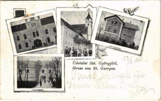 1901 Szentgyörgy, Pozsony-Szentgyörgy, Sankt Georgen, Svaty Jur pri Bratislave, Sväty Jur (Bratislava); pályaudvar, vasútállomás, városház, utca, kénfürdő / railway station, town hall, street, spa. Art Nouveau (EK)