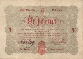 1848. 5Ft "Kossuth-bankó" 2 klf színben (vörösbarna és barna), egyiken román szövegben éke...