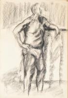 Nagy Lajos (1956-): Álló akt. Szén, papír, jelzés nélkül. 61x42,5 cm