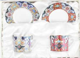 Botticelli Design kétszemélyes porcelán kávés készlet (2-2 db csésze és alj). Matricás, jelzett, hib...
