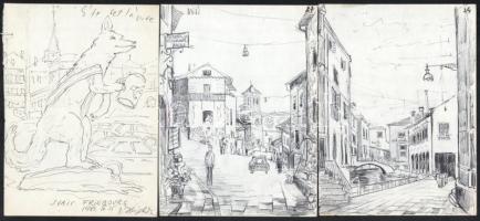 B. Hajdú László (1926-1998), 10 db vázlatrajz: Róma, Rijeka, Capri, Velence, Genf, álló női akt stb....