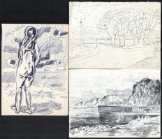 B. Hajdú László (1926-1998), 10 db vázlatrajz: Róma, Rijeka, Capri, Velence, Genf, álló női akt stb....