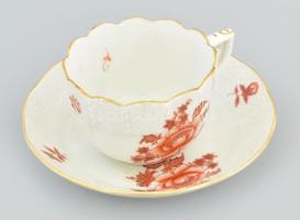 Herendi piros virágmintás csésze és alj. Kézzel festett, jelzett, minimális kopással, d: 6,5 - 11,5 cm