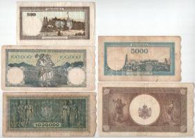 Románia 1941-1946. 500L + 5000L + 10.000L + 100.000L + 1.000.000L T:F,VG
Romania 1941-1946. 500 Lei...
