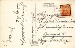 1936 Révfülöp, Császtai strand, fürdőkabinok a Balaton parton (EK) + "BALATONRENDES POSTAÜGYN.&...