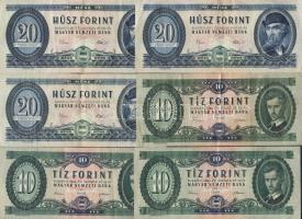 10Ft 1962. (5x), 1969. (1x) + 20Ft 1969. (5x), 1975. (5x) összesen 16 db T:II,II-