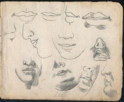 cca 1800-1850 Régi vázlatfüzet 15 oldalon rajzokkal. 21x17 cm