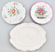 cca 18-19. sz 9 darabos korabeli majolika gyűjtemény, kopottak, közte jelzéssel, kínálók, tároló, tá...