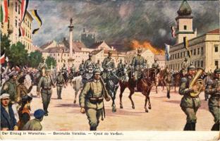 Bevonulás Varsóba / Der Einzug in Warschau / WWI German military art postcard, entry to Warsaw. G.G.W. II. Nr. 126. + "K.u.K. Artilleriezeugsdepot" (EB)