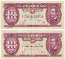 1984. 100Ft (2x) sorszámkövetők "B 033 214448 - B 033 214449" T:F szép papír Adamo F35
