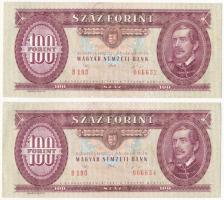 1992. 100Ft (2x) egyugrású sorszámokkal, "B 193 006632 - B 193 006634", nyomdai papírráncokkal T:AU,XF szép papír Adamo F35