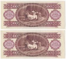 1992. 100Ft (2x) egyugrású sorszámokkal, "B 193 006632 - B 193 006634", nyomdai papírránco...