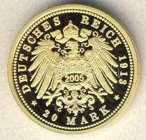 Német Birodalom / Császárság / Bajorország 1913. 20M Au (0,585) 3,5g újveret T:PP ismertető tanúsítv...
