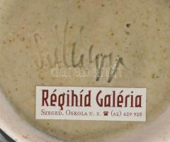 Iparművész mázas kerámia olajmécses, jelzett (Szilágyi), m: 7 cm, d: 10,5 cm