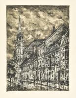 id. Imre István (1918-1983): Várnegyed, Buda. Rézkarc, papír. Jelzett. Számozott (94/100). 39x29 cm