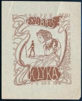 Nagy Sándor (1869-1950): Ex libris Lyka Károly, klisé, papír, jelzett a klisén, 11,5×9,5 cm kis gyűrődéssel