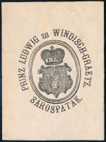 1880 Prinz Ludwig zu Windisch-Graetz (1830-1904) Sárospatak ex librise. Rotációs fametszet, papír. 7x9 cm