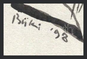 Büki Zsuzsanna (1957-): Reggel, 1998. Tus, papír, jelzett, hátoldalán autográf felirattal. 29,5x24 c...