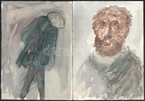 Perei Zoltán (1913-1992), 6 db mű: Portrék. Akvarell, papír, jelzés nélkül, egyik a hátoldalán felir...