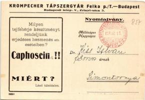 1928 Caphosein tejfehérje az erjedéses hasmenés szuverén gyógyszere. Krompecher Tápszergyár reklámja...