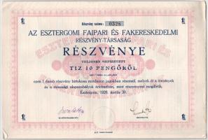 Esztergom 1926. "Az Esztergomi Faipari És Fakereskedelmi Részvény-Társaság" részvénye 10P-ről, szárazpecséttel és szelvényekkel T:XF