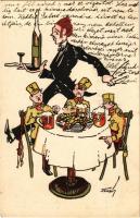 1925 Humoros honvéd katonai lap. Kiadja a Ludovika Akadémia Levente-köre / Hungarian military art postcard, humour s: Szabó (EK)