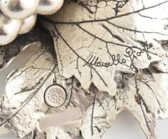 Olasz ezüstlemezzel borított szőlő szobor, jelzéssel, kopással, h: 32 cm, m: 19 cm