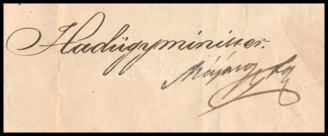 1848-1849 Mészáros Lázár (1796-1958) hadügyminiszter által saját kézzel aláírt értesítés