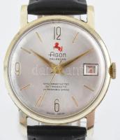 Agon calendar kézi felhúzós férfi karóra, szép állapotban, hibátlan számlappal, bőr szíjjal 32 mm