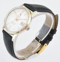 Agon calendar kézi felhúzós férfi karóra, szép állapotban, hibátlan számlappal, bőr szíjjal 32 mm