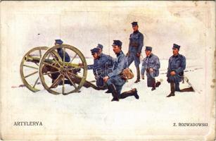 Artylerya. Nakladem Naczelnego Komitetu Narodowego na cele Legionów. Serya V. Legiony Polske / Lengyel katonai művészlap, tüzérség / Polish military art s: Z. Rozwadowski (fl)