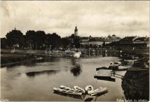 1929 Győr, Rába folyó és sétatér, csónakok. Magyar Rotophot